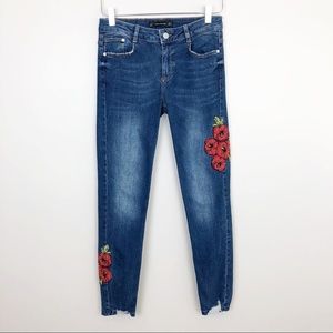 Zara Trafalac Floral Rose Embroidered Skinny Jeans